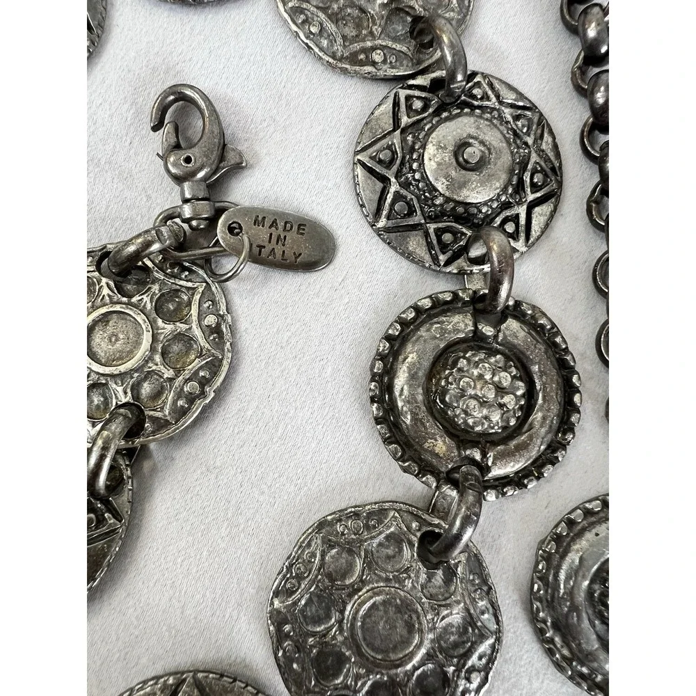 Vintage 90s The Limited Made in Italy Silver Tone Metal Chain Medallion Belt 38'